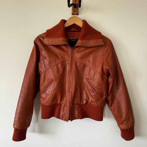 Vintage Burnt Orange Brown Bomber Leather Jacket - Picture 1 of 9